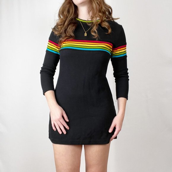 Vintage Deadstock Rainbow Striped Knit Mini Sweater Dress LGBTQ+ Pride 90's Y2K - Picture 7 of 7